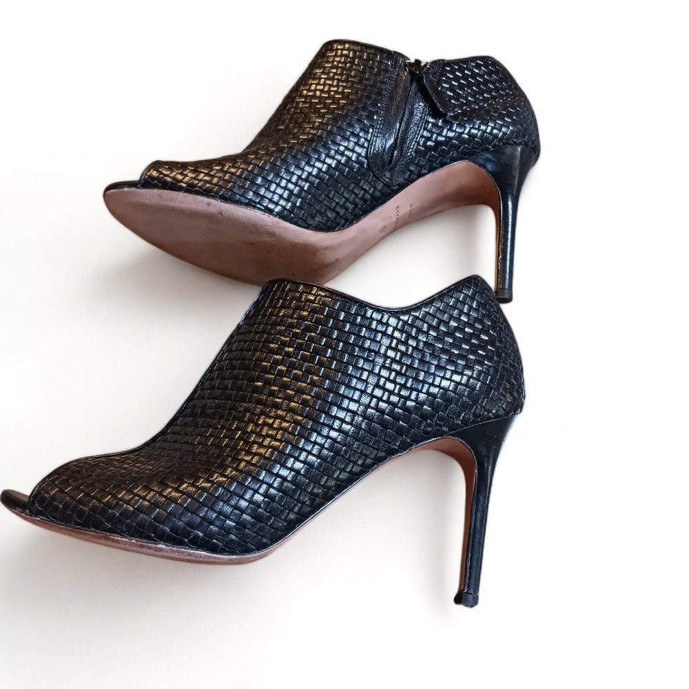 COLE HAAN Black Woven Ankle Booties